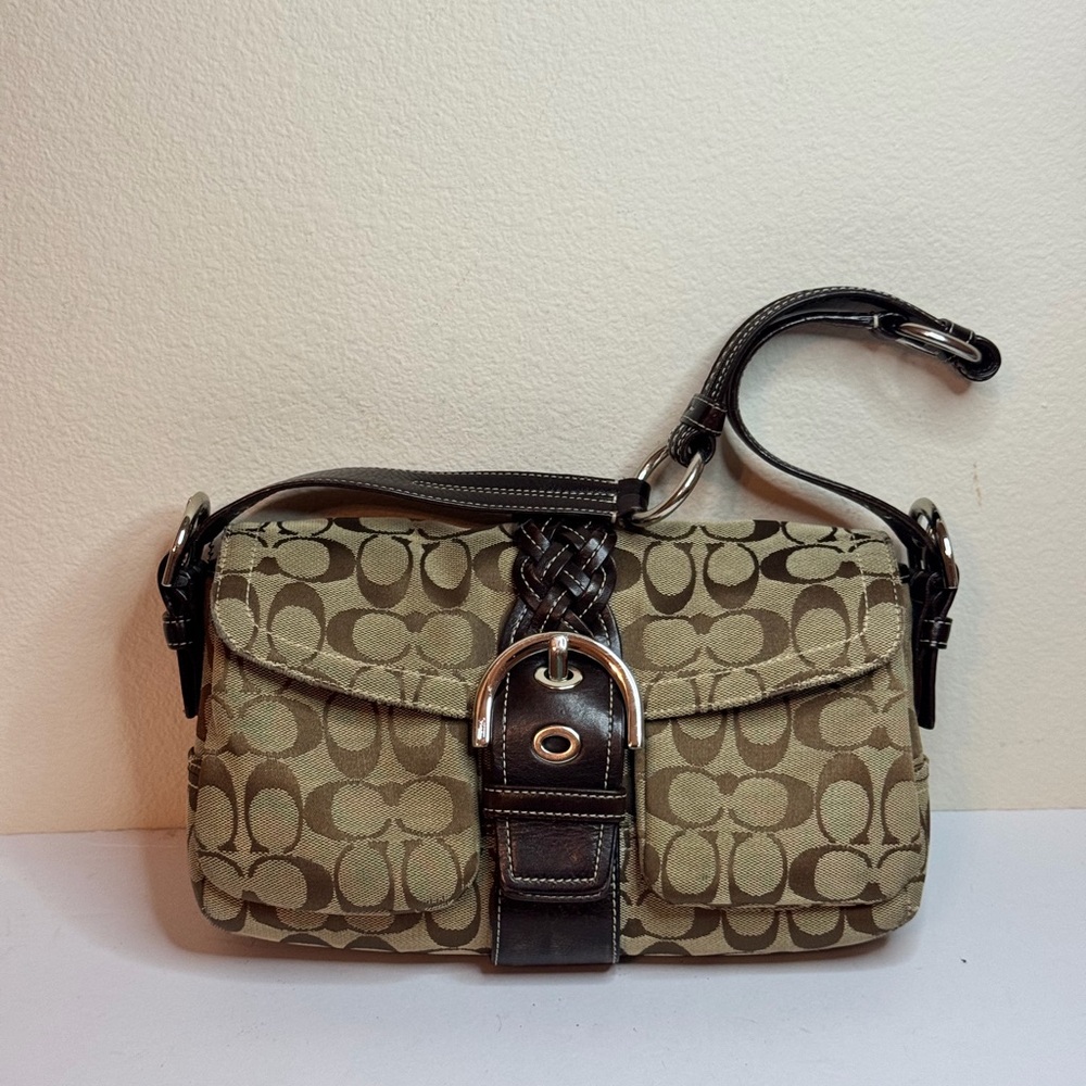 Coach Y2K SoHo Brown Monogram Front Pockets Shoulder Bag